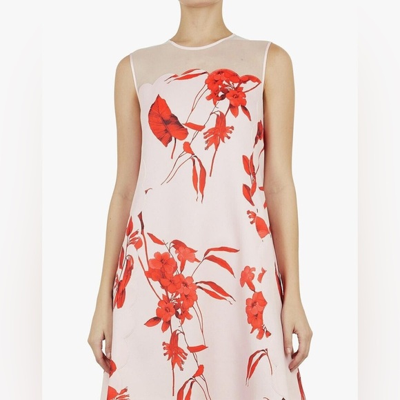 Ted Baker Jaazmin Fantasia Scallop Mini Dress Mesh Red Pink Floral Size 6 - Picture 2 of 14